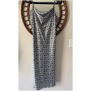 Bebe satin cowl neck floral midi length dress size M